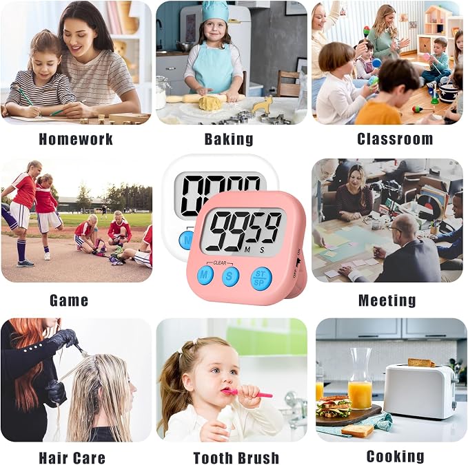 ZILLEEN Classroom Timer for Kids Teachers 2 Pack Digital Timers, White & Pink