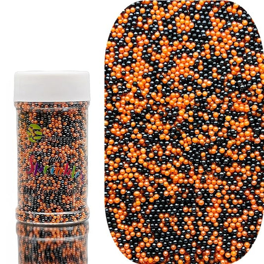 SE Si&Moos Nonpareil Sprinkles, 2mm Black and Orange Mini Edible Pearls Orange and Black Sprinkles for Cake Decorating Halloween Cookie Decorations Wedding Baby Shower Party Christmas Holiday Supplies 3.5 OZ
