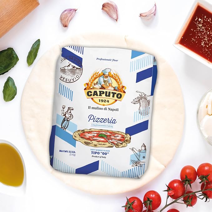 Antimo Caputo Pizzeria Flour Blue, 11 Pound (5Kg) Bag - Italian 00 Flour - Soft Wheat for Pizza Dough - Makes that Perfectly Elastic, Chewy, Crispy Bubble Neapolitan Pizza