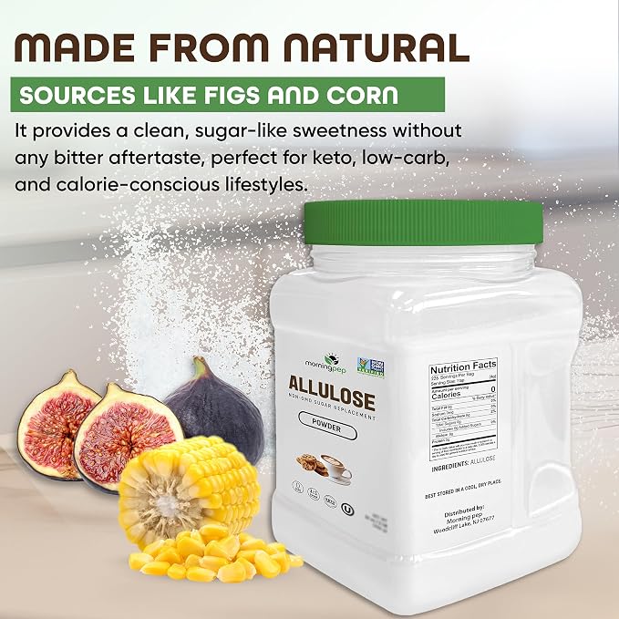 Morning Pep Allulose Sweetener 2 lb – Zero Calorie Sugar Alternative, 100% Pure, No Erythritol, Non-GMO Project Verified, Keto Certified, OU Kosher, No Fillers, Ideal for Baking and Beverages