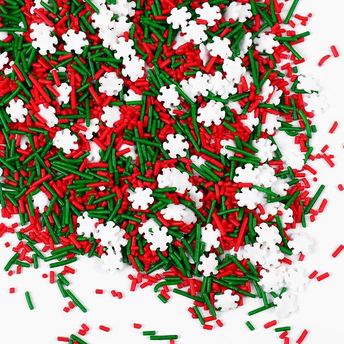 Christmas Sprinkles for Cake Decorating 4.2 Ounce Snowflakes Red and Green Jimmies Sprinkles Mix for Cupcake Topper, Ice Cream, Candy, Cookie, Food Decorative Christmas Dessert
