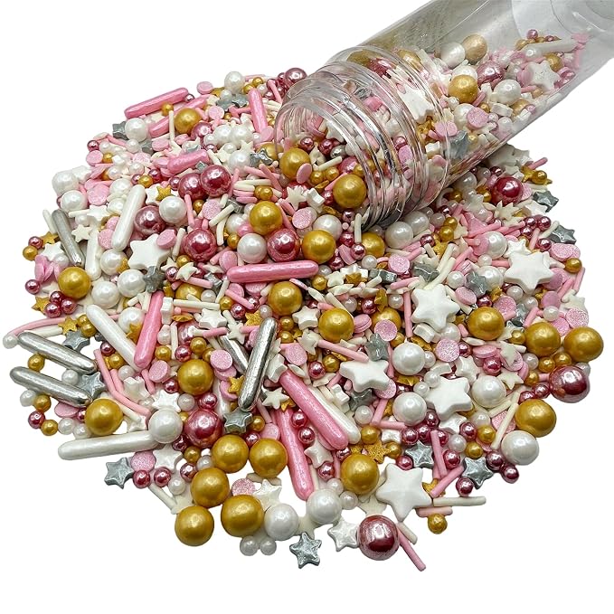 SE Si&Moos Pink Sprinkles 4.6 OZ Pink White and Gold Edible Pearls for Cake Decorating Pink Gold and White Pearl Sprinkles for Baby Shower Halloween Christmas Cookie Decorations