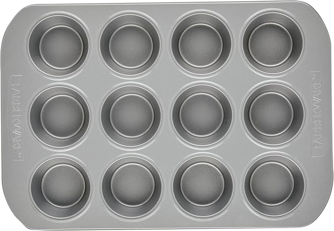Farberware Bakeware Nonstick Muffin Pan, 12-Cup, Cupcake Baking Pan, Gray