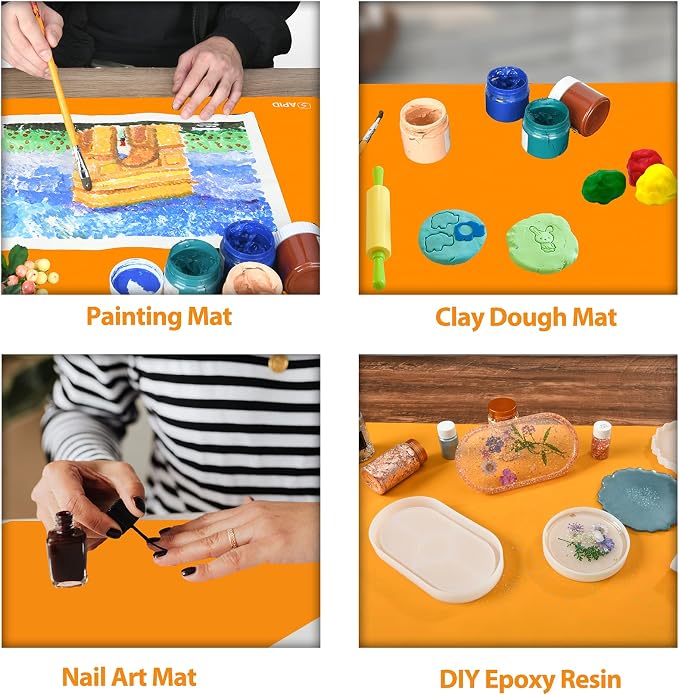 Sapid 2Pcs Thick Silicone Mat for Crafts, Nonstick Silicon Sheet for Epoxy Resin, Jewelry Mold Casting, Art Painting Mats, Food Grade Pastry Mat, Heat- Resistance Placemats (15.7"×11.8", Orange)