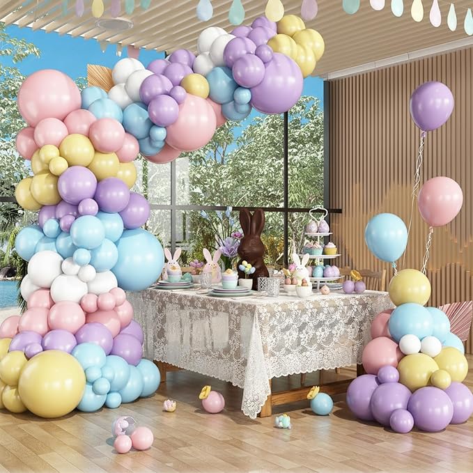 Pastel Rainbow Easter Balloon Garland Arch Kit, 144Pcs Macaron Easter Spring Balloons Arch Kit for Spring Birthday Baby Shower Wedding Party Decorations