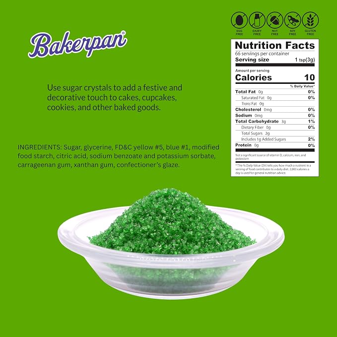 Bakerpan Leaf Green Sugar Sprinkles for Baking - 7 oz Coarse Sparkling Decorating Sugar Crystals for Baking Topping, Cookies & Cupcakes | Kosher, Gluten-Free, Made in USA