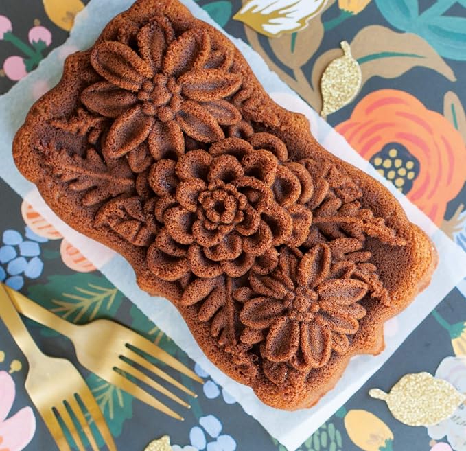 Nordic Ware Wildflower Loaf Pan, 6-Cup, Toffee