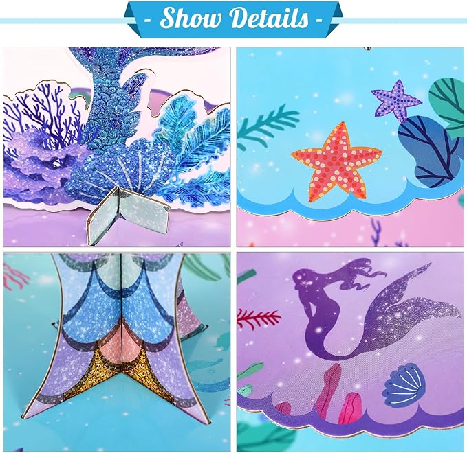 BACUTHY 2 Pack Mermaid Cupcake Stand Birthday Party Decorations, Under The Sea Supplies Favors with Mermaid Tail Toppers for Little Girl, Baby Shower