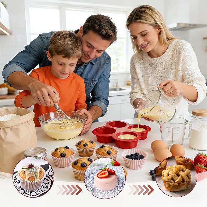 Air Fryer Silicone Egg Molds 2 Pcs Silicone Egg Bite Molds Air Fryer Muffin Pan for Baking Round Muffin Cupcake Pans Eggs Bite Maker Nonstick Airfryer Baking Mold Cake Pan for Tart Bread Hamburger Bun