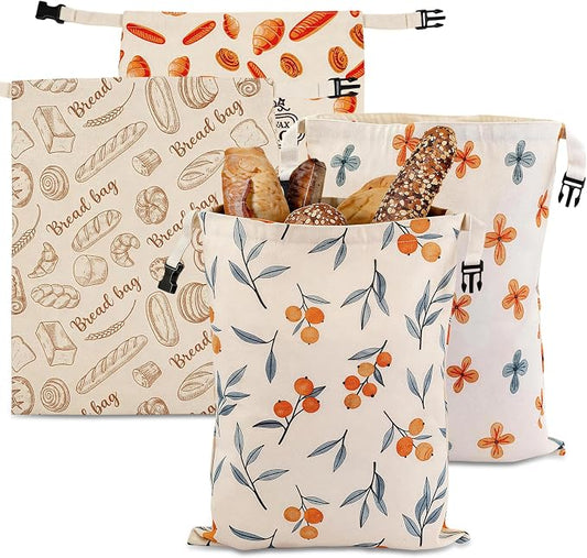 4 Pack Beeswax Bread Bags, Reusable Bread Bag for Homemade Sourdough Bread, 16.5 X 12.6 Inch Beeswax-Lined Linen Storage Bags With Zipper & 2pcs Beeswax Wraps for Food, Pastry, Baking Storage