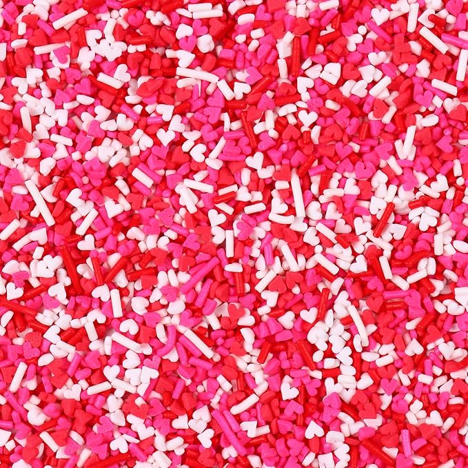 Valentines Sprinkles for Baking, 7oz White Red Pink Jimmies and Heart Sprinkles for Cake Decorating, Valentine Sprinkles for Cookies, Cupcake, Ice Cream, Cake