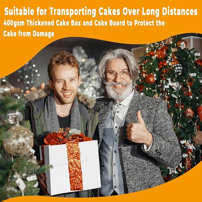 8x8x8 Inches Cake Boxes with Cake Boards, 3 Pack Premium Tall Cheesecake Boxes with Display Window for Christmas, Birthday, Wedding