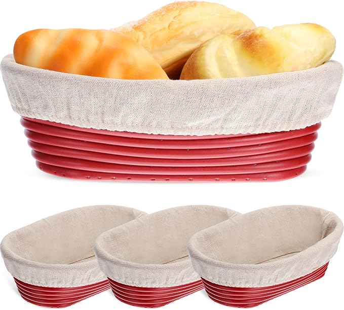 Hushee 3 Pack Bread Proofing Basket Set 10 Inch Oval Sourdough Proofing Basket with Cloth Liners Sourdough Bread Baking Supplies for Professional & Home Bakers with Plastic Dough Scraper