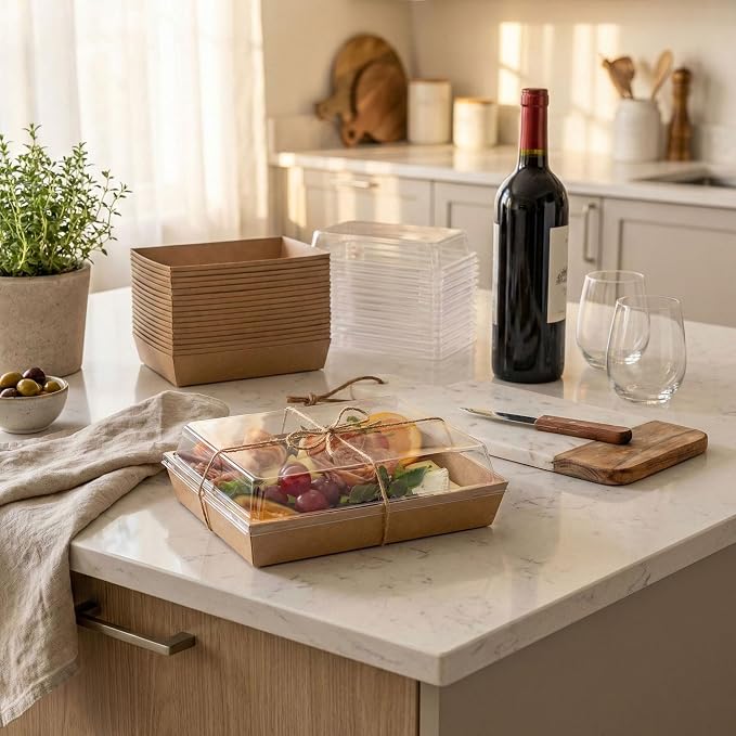 Leafiew 25 Pack 7x5 Inches Charcuterie Boxes with Clear Lids - Individual To Go Paper Charcuterie Board with Lid, Disposable Food Containers for Desserts, Cookie, Food, Charcuterie Accessories