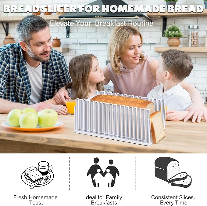 New Upgrade Bread Slicer for Homemade Breads,Bread Slicing Guide Adjustable Width, Foldable Portable Bread Cutter,Perfect Loaf Slices Every Time! Suitability for Homemade Bread, Bagel, Cakes (Clear)