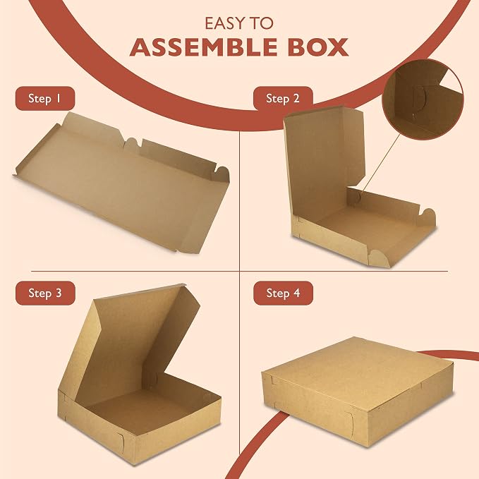 Fit Meal Prep 10 Pack Kraft Bakery Boxes, 10 x 10 x 2.5 Inches Brown Pastry Boxes, Cardboard Treat Boxes Pie Boxes Cookie Boxes Dessert Boxes for Cupcakes, Chocolates, Donuts, Macarons