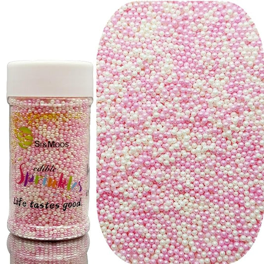 SE Si&Moos Nonpareil Sprinkles, 2mm Pink and White Mini Edible Pearls Baby Pink and White Sprinkles for Cake Decorating Halloween Cookie Decorations Wedding Baby Shower Party Christmas Holiday Supplies 3.5 OZ