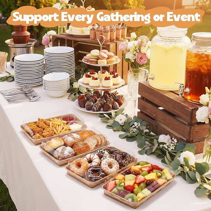 30 Pack Catering Trays with Clear Lids 8.9" x 5.7" Serving Trays Kraft Paper Charcuterie Boxes Party Platters Take out Food Containers for Snacks Fruit Cookies Dessert Sandwiches