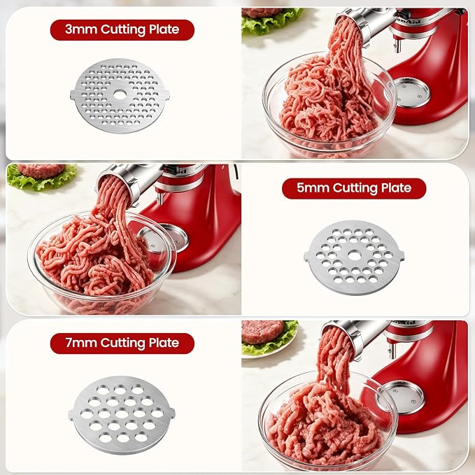 Stainless Steel Meat Grinder Attachment for KitchenAid Stand Mixer, Food Grade, Heavy Duty, No Clog, Dishwasher Safe, Sausage Stuffer & Burger Maker