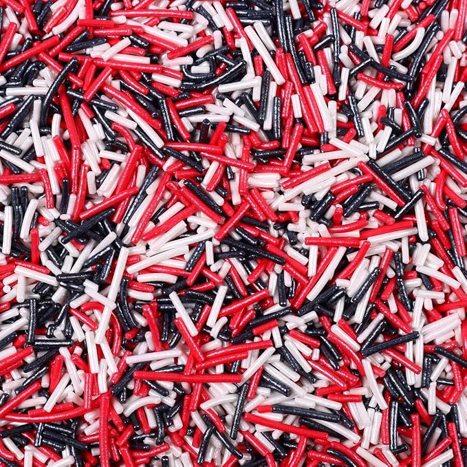 Jimmies Sprinkles for Cake Decorating, Black & Red Sprinkles Perfect for Cupcake Toppers Wedding Party Valentines Halloween Christmas Supplies 4.23 Ounce