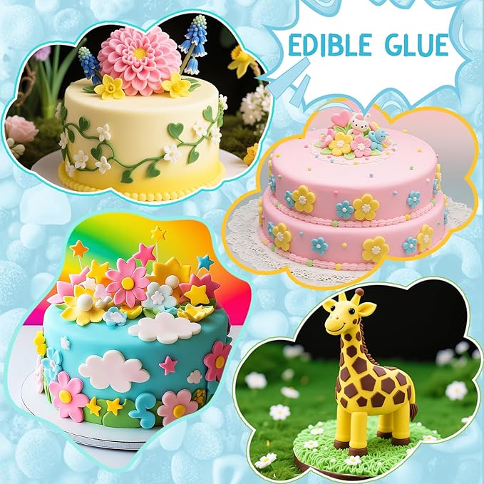 Edible Glue - 5 oz/140ml Super Adhesive Fondant Flowers Edible Adhesive for Cake Decorating, Food-Safe Fast Drying Edible Glue for Fondant, Icing, Sugar Sheets, Cookie, Gingerbread House Decorations