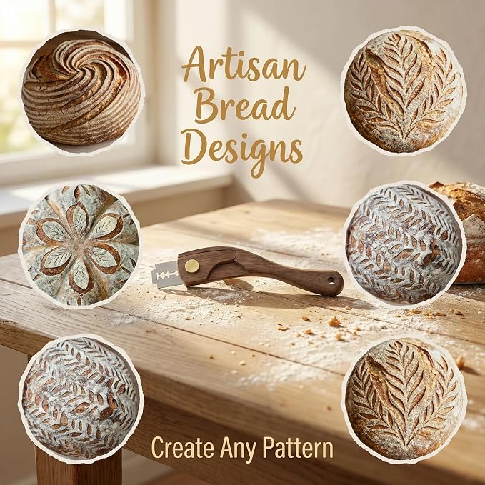 Bread Lamb Dough Scoring Tool, Wooden Sourdough Scorer Tool with 5 Blades, 100% Walnut Wood Scoring Knife for Bread Baking & Sourdough Baking(Gift Box)