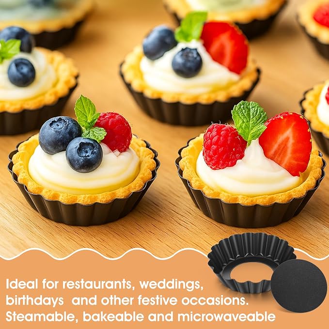 32 Pcs Mini Tart Pans Egg Tart Molds with Removable Bottom Round Nonstick Quiche Pan Mini Pans Quiche Bakeware Mold Fluted Side