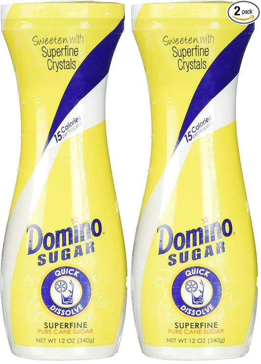 Domino White Sugar Pure Cane Sugar Quick Dissolve Superfine, 12 Ounce Flip Top (2 Pack)