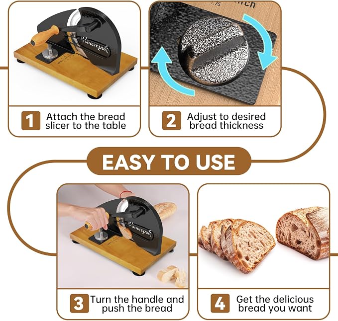 vanerepok Upgrade Manual Bread Slicer for Homemade Sourdough Bread, Classic Hand Crank Home Bread Slicer With Scale Line and Steel Fence, Sharp Blade, Adjustable Width for Homemade & Commercial Use