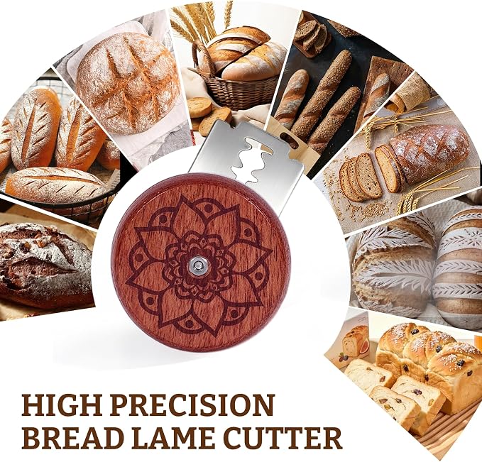 UFO Bread Lame Set for Sourdough,Wooden Bread Scoring Tool for Homemade Sourdough Gifts for Bread Bakers with 15 Blades and Leather Storage Cover,Lame Cutter Scoring Knife for Baking(Lotus)
