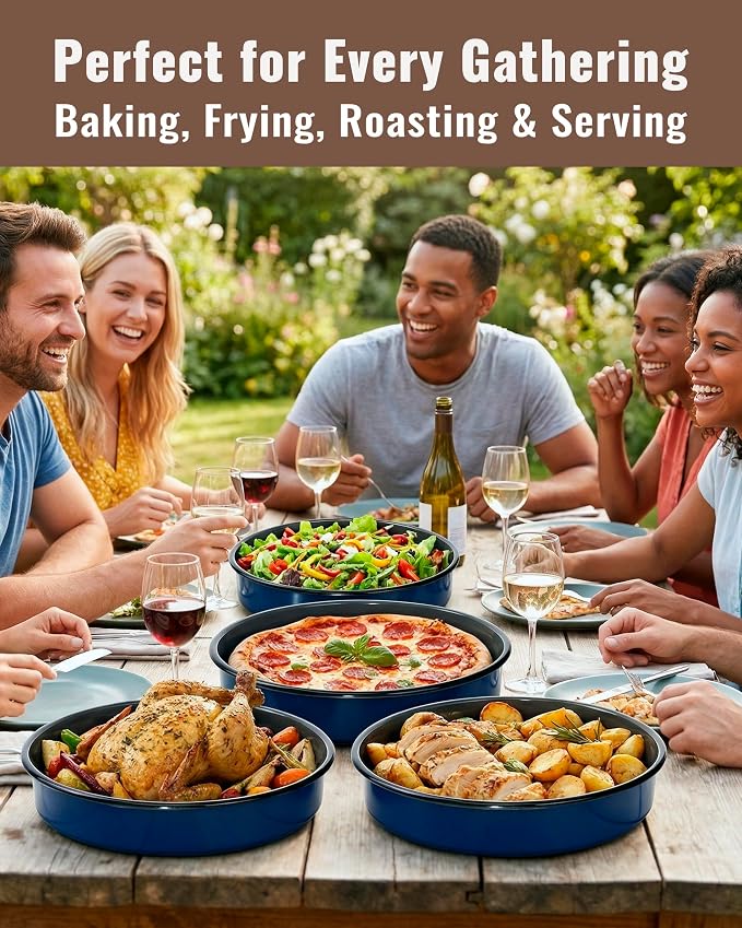 Enamel Pizza Pan Deep Dish Roasting Pan 10 Inch Round Cake Pan High Temperature Resistance Non-Stick Chicken Roaster Tray, Oven Dishwasher Safe Birthday Gift Bread Baking Pan