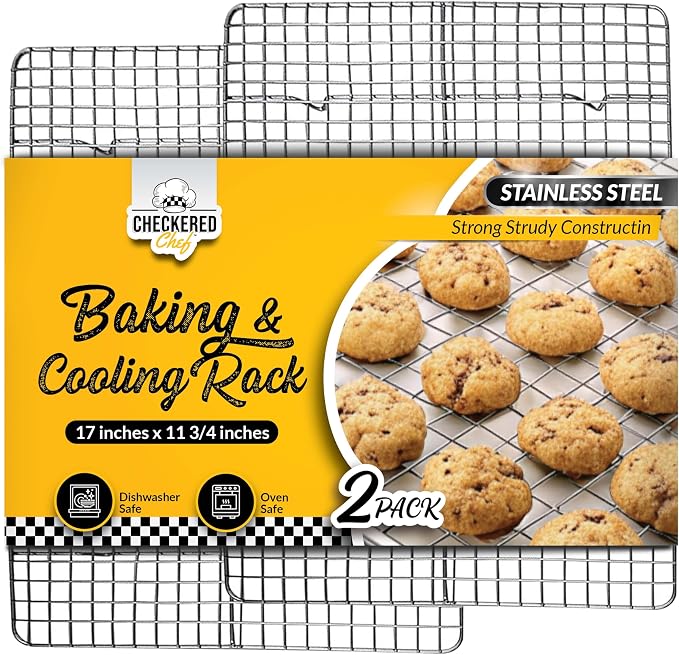 Checkered Chef Cooling Rack for Cooking and Baking, 11 ¾" x 17, Set of 2 | Stainless Steel, Oven Safe, Grid Wire Design