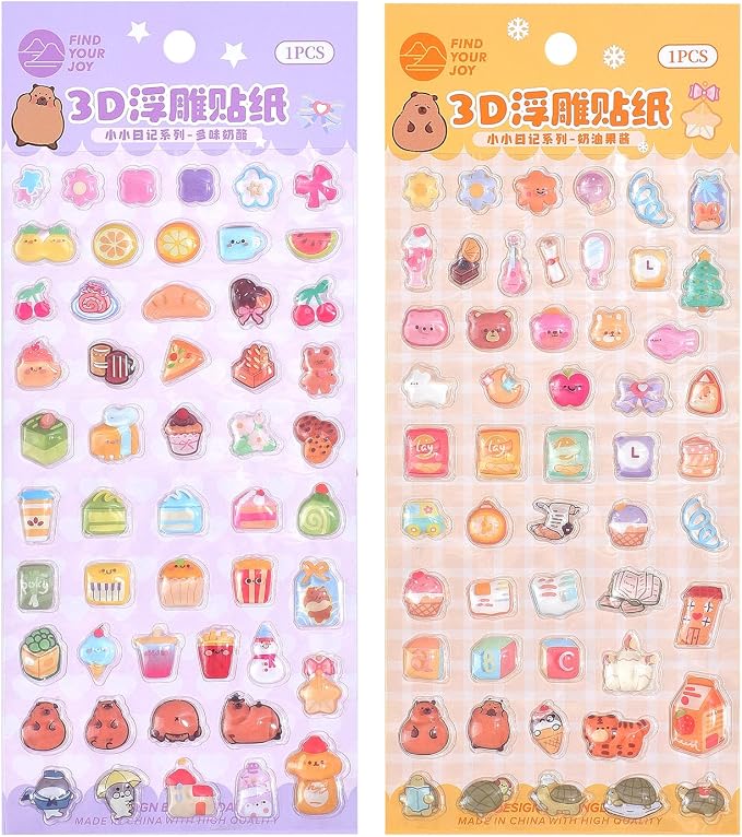 Girl's 3D Cute Japanese Puff Sticker, 100+ Kawaii Dessert and Animal Mini Puffy Stickers, for DIY Scrapbooks Planner Journals Laptops Phone Case Decoration Gifts Rewards, Cream Cheese