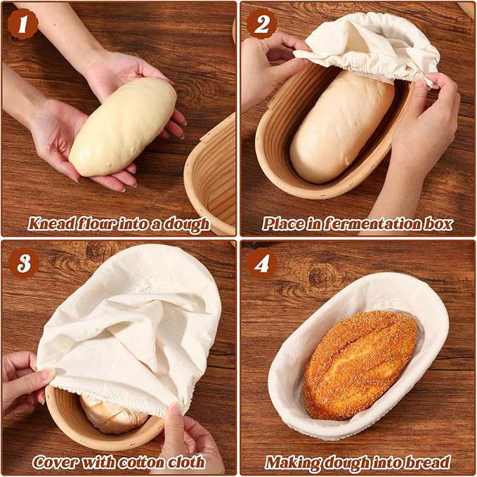 3 Pcs 10 Inch Oval Banneton Proofing Baskets, Rattan Sourdough Bread Baking Supplies with Cloth Liners for Home Bakers