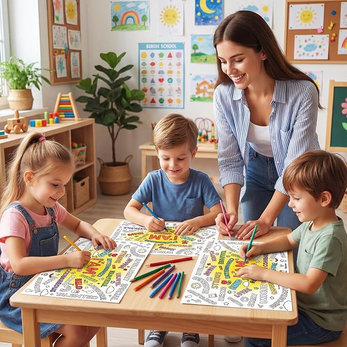 45pcs Positive Affirmations Disposable Coloring Placemats Motivational Crafts for Kids Classroom Mindfulness Activity Coloring Poster Empowering Party Supplies Paper Table Mats