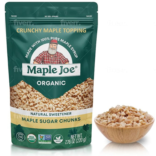 Maple Joe Organic Maple Sugar Sprinkles, Maple Flakes Made With Canadian 100% Pure Maple Syrup. Delicious With Coffee, Ice Cream, Yogurt & More Maple Sugar Granulated Chips Maple Chunks 7.8 oz