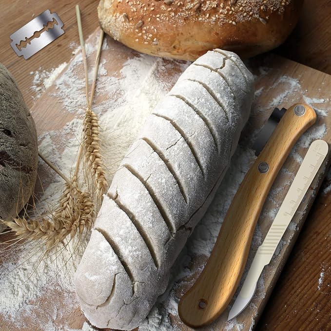 Mudder Bread Lame Sourdough Scoring Tool Magnetic Dough Scoring Tool with 10 Pcs Replaceable Blades Wooden Handle Lame Slashing and 2 Pcs Knife with Protective Cover for Baking
