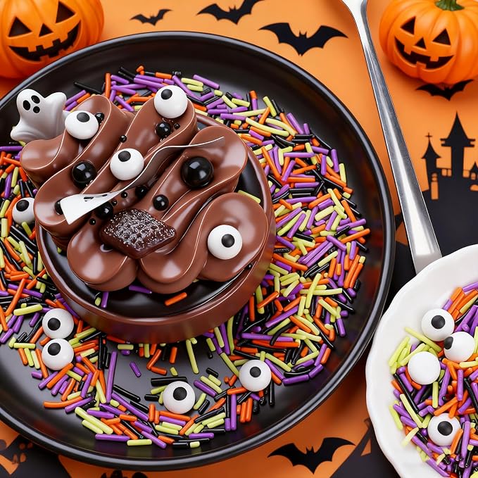Halloween Sprinkles Mix with Edible Candy Eyes - Black Orange Purple Green Jimmies for Cake Decorating, Cookies, Cupcakes, Baking, and Halloween Party Supplies, Scary Theme Sprinkles