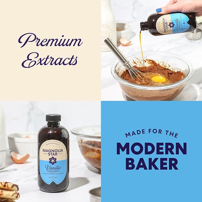 Magnolia-Star Pure Vanilla Extract, 16 oz., Made from Hand-Selected Madagascar Bourbon Beans, Non-GMO and Gluten-Free Baking Vanilla (8oz. Bottles, 2 Ct)