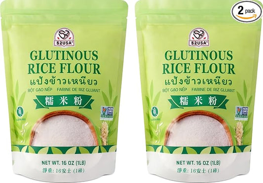 52USA Glutinous Rice Flour 32 Ounce (Basic), 1 Pound (Pack of 2), Rice Flour for Baking or Cooking, Product of THAILAND, All Natural White Rice Flour, Vegan