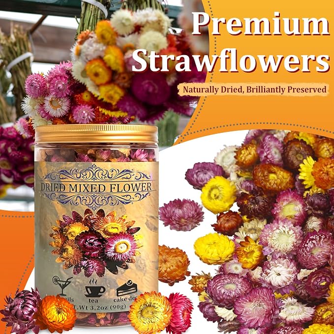 100+ Edible Dried Flowers for Cake Decoration – Food Grade Mixed Colorful Chrysanthemum Flowers for Baking, Cocktails, Cupcakes, Drinks, DIY Crafts