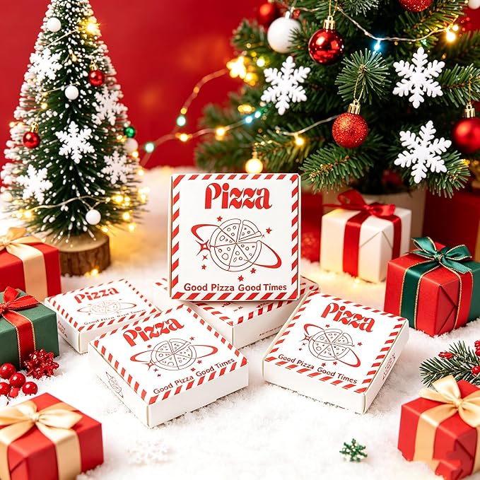 50 Pack Square Mini Pizza Boxes, 3.54 x 3.54 x 0.79 Inches | Planet Pattern Cardboard Food Containers, Space Themed Gift Box, Disposable Party Favor Box for Birthday Holiday