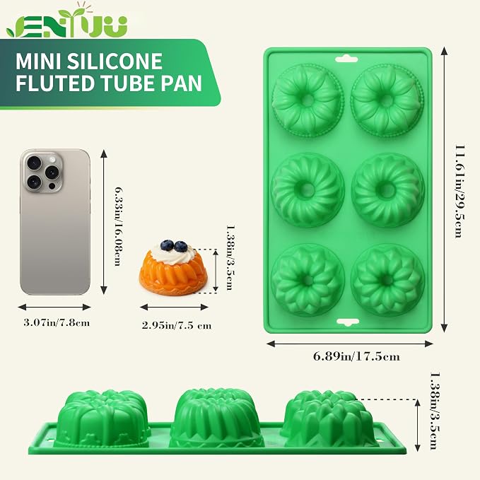 2PCS Mini Fluted Tube Cake Pan - 6-Cavity Silicone Baking Mold with Metal Reinforced Frame, Non-Stick Mini Cake Pan for Cupcakes/Donuts/Brownies/Jellies, Gift for Bakers & Home Kitchen