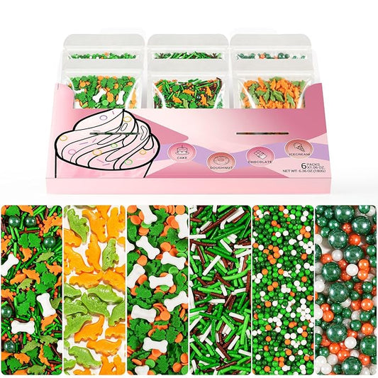 HUEBEATY Dinosaur Sprinkles with Bone, Jungle Cake Birthday Sprinkles, 180g | Dinosaur Confetti, Tree Confetti, Bone Sprinkles, Jungle Party Sprinkles for Birthday Cakes, Cupcakes, Cookies Decorating