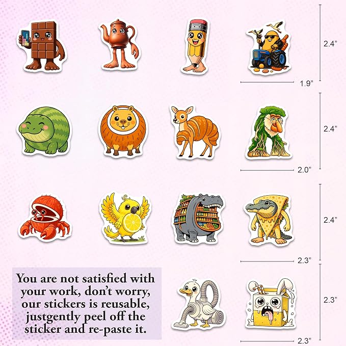 Meme AI Animals Stickers 50PCS – Waterproof Vinyl Italian Brain Rot Decals for Water Bottles, Laptops, Journaling – Non-Repeating Decals, High-Definition Print Gift