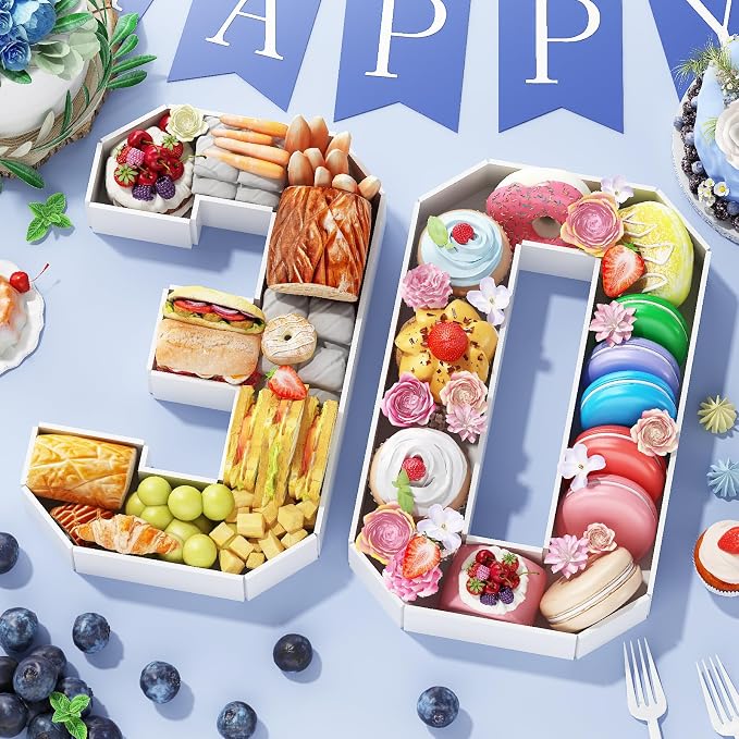 HILAVO Cardboard Number for Charcuterie, 13.7" Cardboard Number 30 Set Fillable Number for Food Paper Mache Number Boxes for Cupcake Sweet Candy 30th Birthday Anniversary Party Decorations