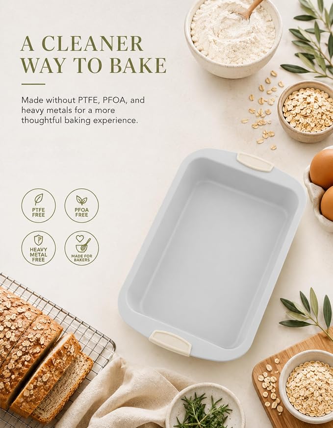 Boxiki Kitchen Ceramic Loaf Pan, 15 x 10 x 2 Inch Jumbo Bread Pan.Heavy Duty Aluminized Steel with KFCC Korean Ceramic Coating, Oven Safe to 550°F, Extra Large Bakeware for Meatloaf, Sourdough & Cakes
