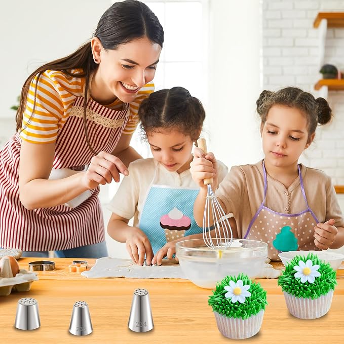 BLMHTWO 3pcs Grass Piping Tip, Stainless Steel Grass Tip for Cake Decorating, Multi Opening Frosting Tips for Cake Cupcake Decoration DIY Baking Tools Supplies