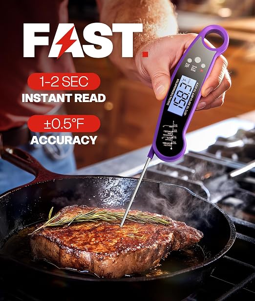 Meat Thermometer, Digital Instant Read Food Thermometer for Grilling, BBQ, Air Fryer, Smoker, Candy, Kitchen Gadgets, BBQ Essentials, Gift for Dad, Men, Women, Purple