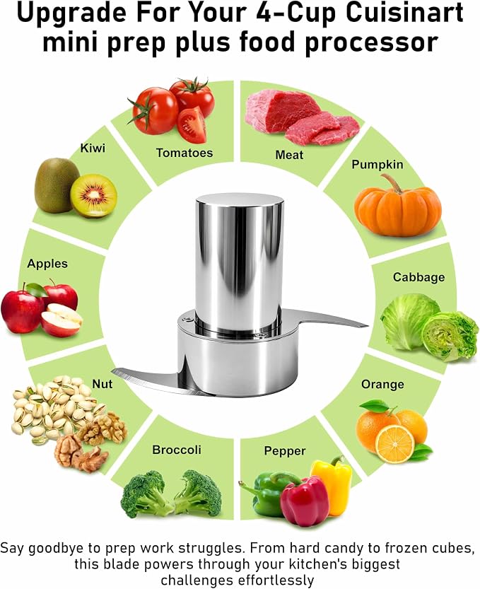 DLC-4CBN & CH-4CB Blade for 4-Cup Cuisinart Mini Prep Plus Food Processors | Less Microplastic - Resists Cracking, Chipping, Flaking - Easily Handle Hard Ingredients - Effortless Cleanup - Durable